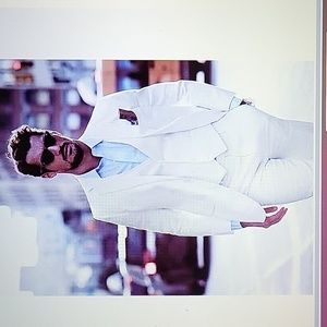 WEHILION White 3 piece men's suit slim fit 2 button jacket vest pant tie XL NEW…